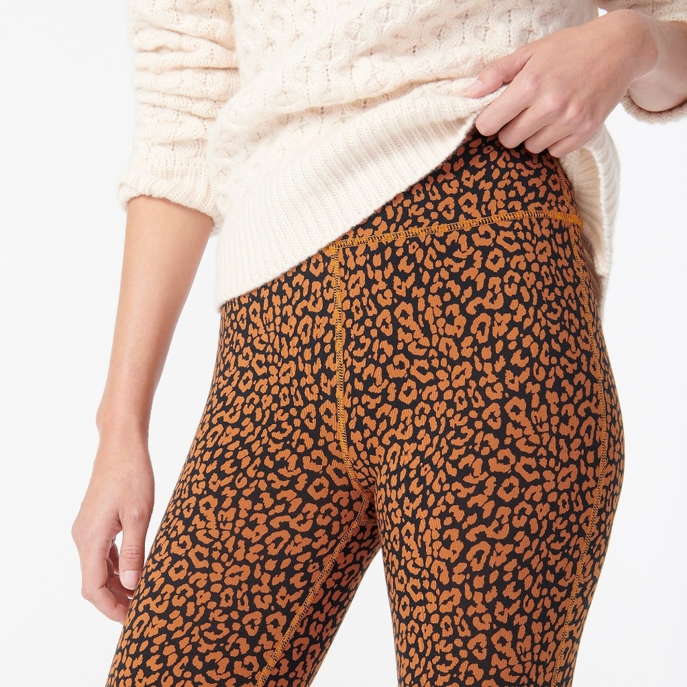 J Crew 7/8 High-rise High Waisted Leggings in Brown & Navy Leopard Animal Print